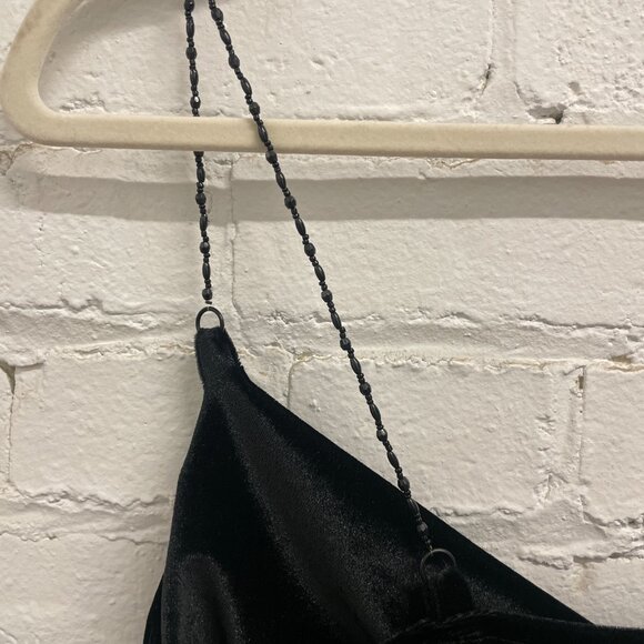 Soft Black Velvet dress Beaded straps - Picture 7 of 9